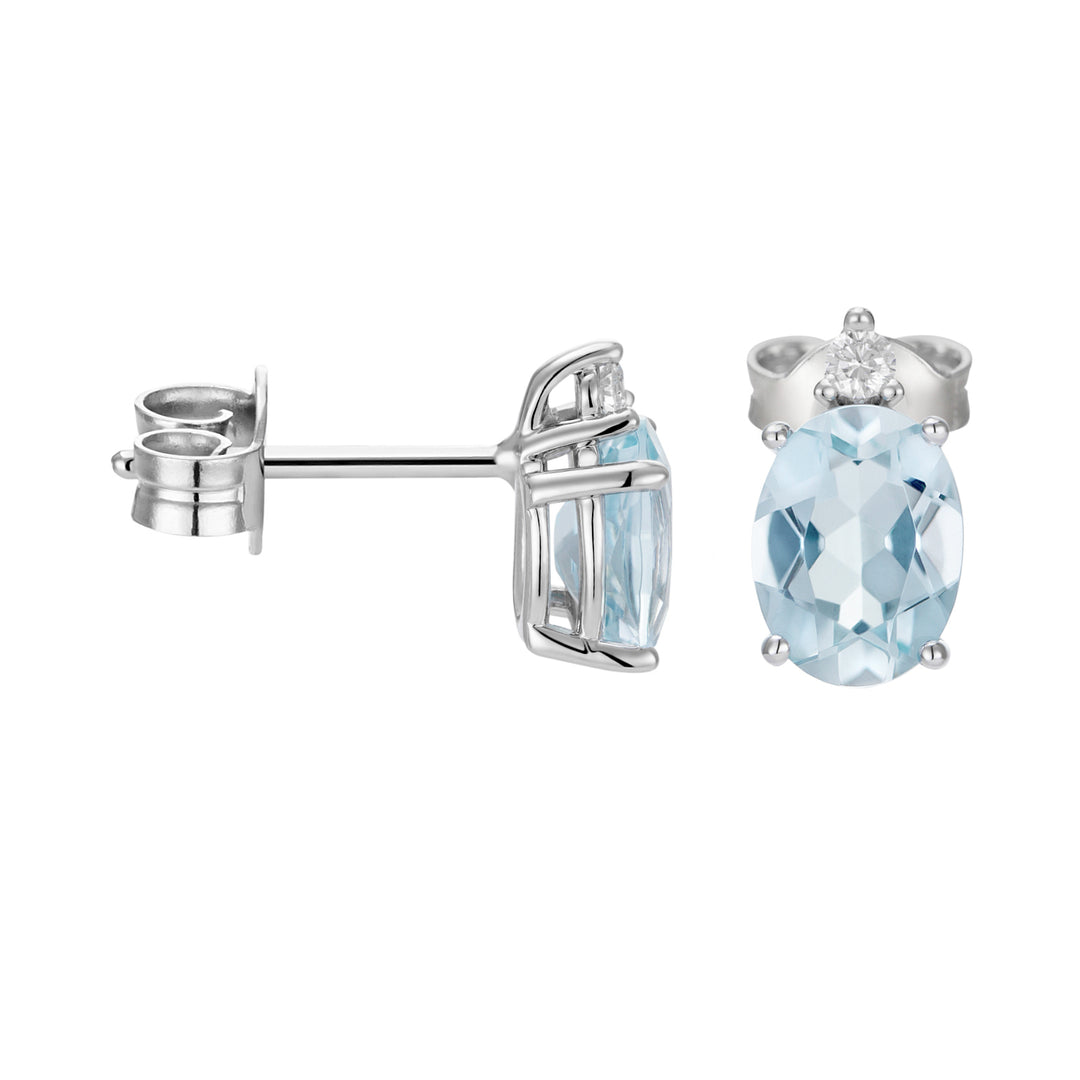 World Diamond Group 7x5 ovale Aquamarin- und Diamantohrringe OCL092DIAQ2-21013110050