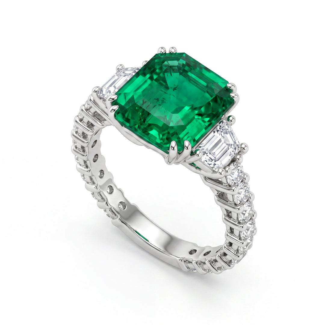 Bague émeraude World Diamond Group 3,94 ct + trapèzes latéraux APU272DISM-22343110023