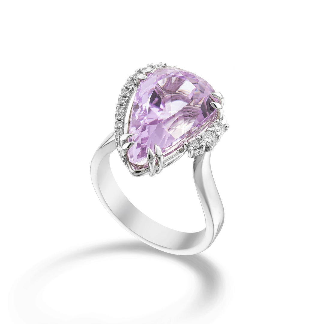 World Diamond Group ring with kunzite drop 17x11 and diamond pattern APU490DKZ1711-24173110030