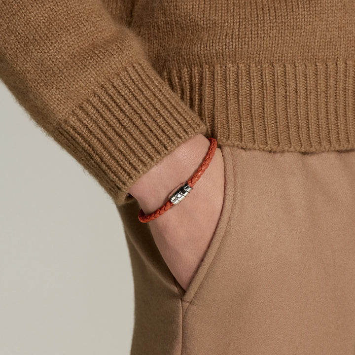 Montblanc 3-Ring-Armband aus Stahl und Meisterstück Cayenne-Leder, Größe M 13429163