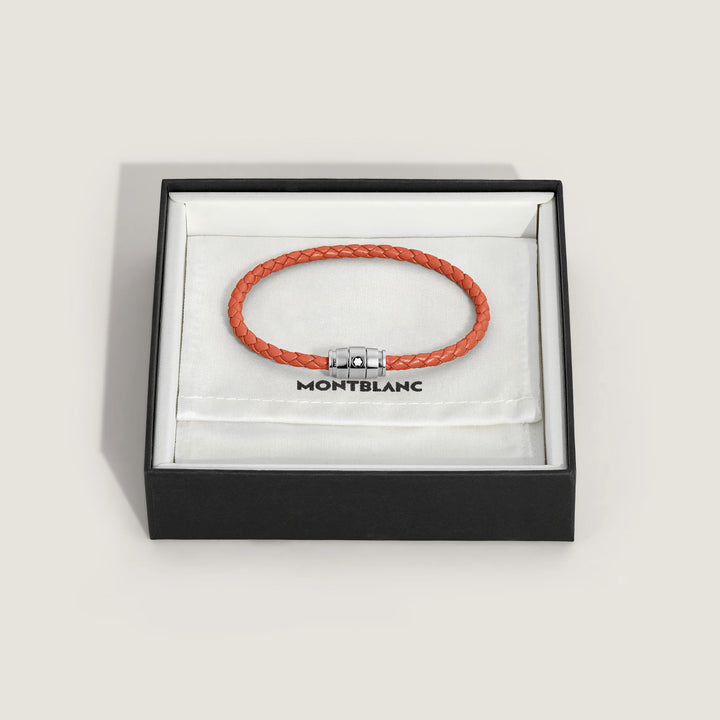 Montblanc 3-Ring-Armband aus Stahl und Meisterstück Cayenne-Leder, Größe M 13429163