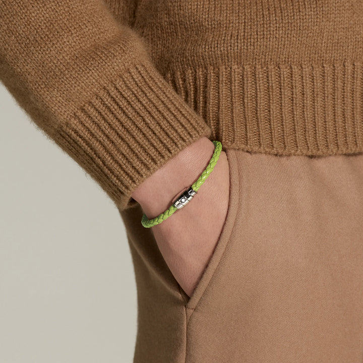 Montblanc 3-Ring-Armband aus Stahl und Meisterstück Lime-Leder, Größe L 13429268