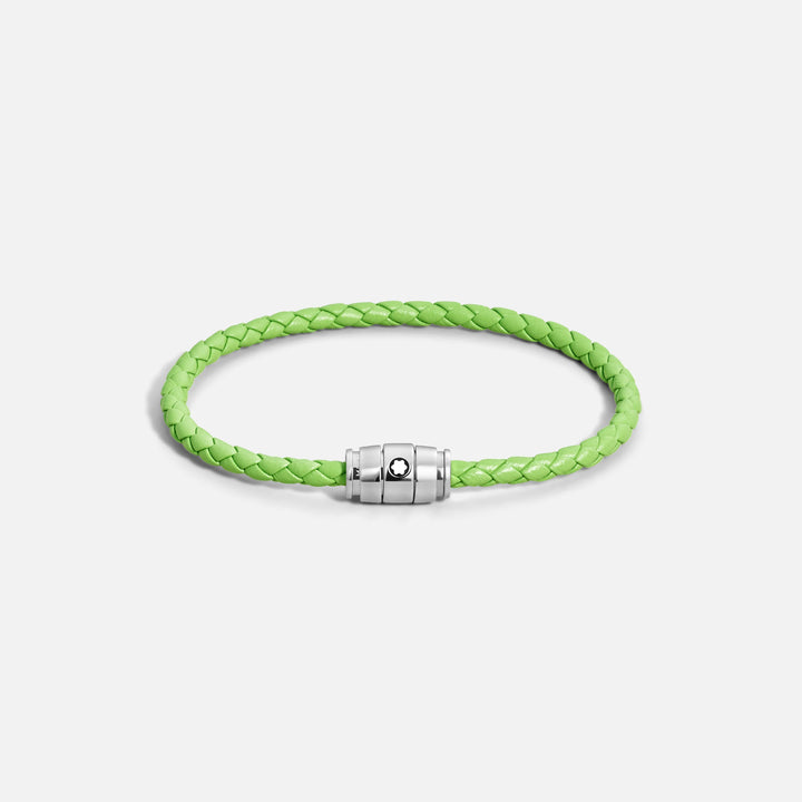 Montblanc 3-Ring-Armband aus Stahl und Meisterstück Lime-Leder, Größe M 13429263