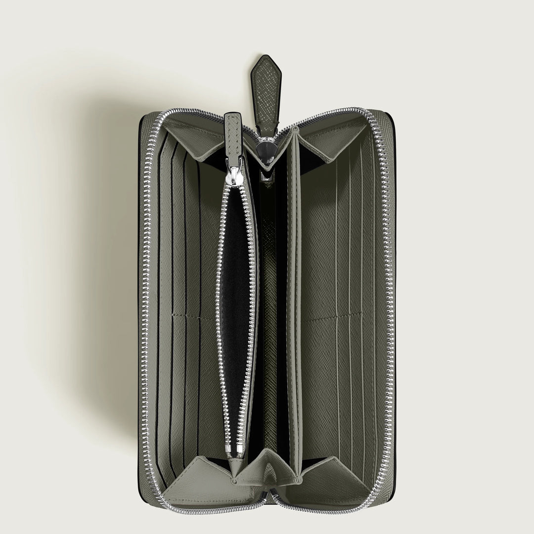 Portefeuille Montblanc 12 compartiments avec zip intégral Sartorial gris moyen 199371