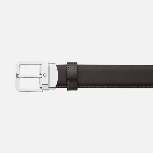 Montblanc Reversible Gürtel in schwarzem Leder/35 mm dunkel -faceed mit Ardiglione -Schnalle 132873