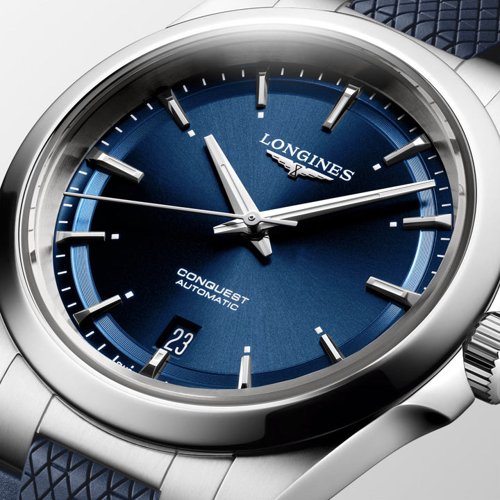 Longines Conquest 38 mm blaue Automatikuhr aus Stahl L3.720.4.92.9