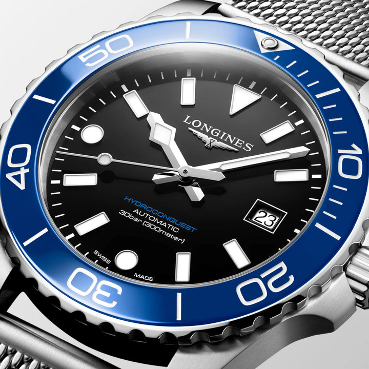 Montre Longines Hydroconquest 39 mm en acier automatique noir L3.779.4.90.6