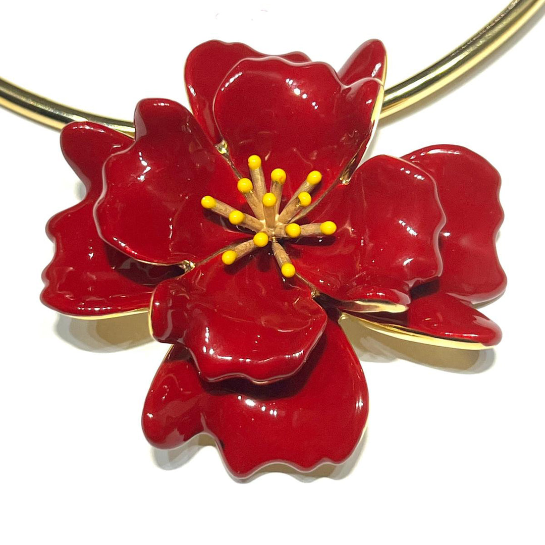 Federica Rossi Flower choker necklace 8 petals bronze PVD finish 18kt yellow gold red enamel FR.CO.29