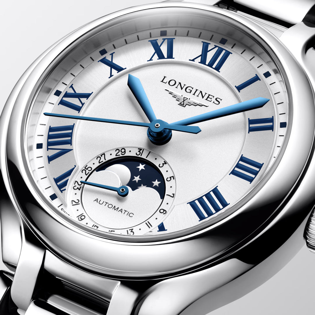 Longines Primaluna Moonphase Uhr 34 mm Silber Automatik Stahl L8.126.4.71.6