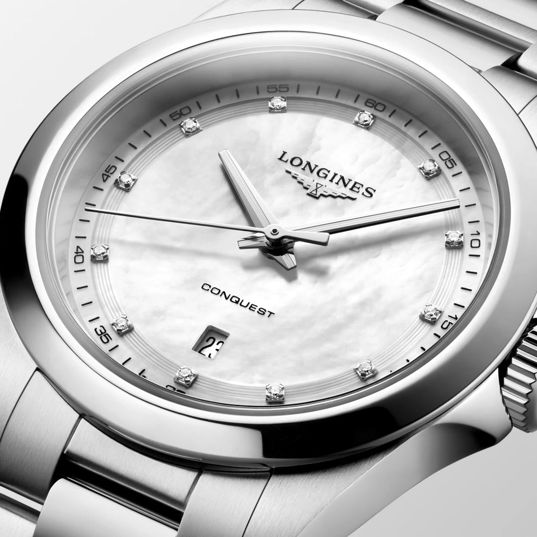 Montre Longines Conquest 30mm nacre diamants quartz acier L3.350.4.87.6