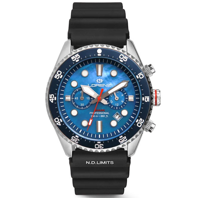 Lorenz Shark 5 Chrono-Uhr, 42 mm, Perlmutt, blauer Quarzstahl 030285BB