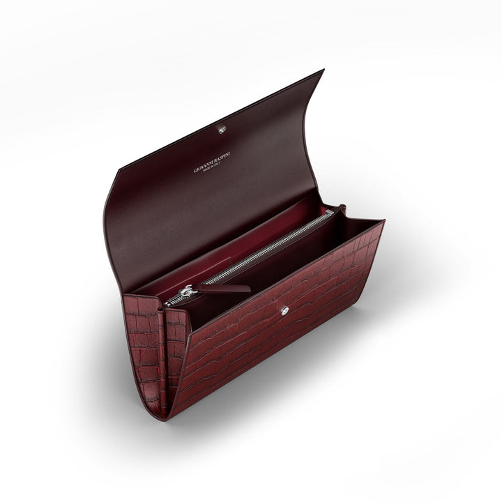 Portefeuille continental jungle Giovanni Raspini cuir croco bordeaux blanc bronze L0033