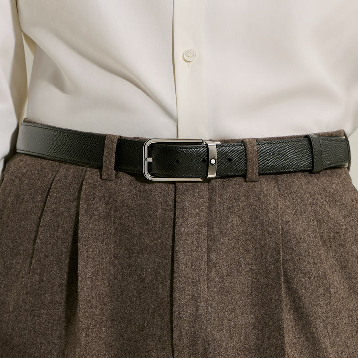 Ceinture réversible Montblanc 30 mm noir/ébène boucle rectangulaire en cuir Sartorial 223413