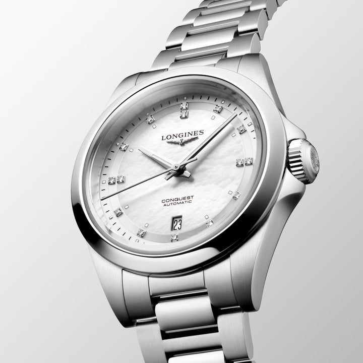 Longines Conquest Conquest 30mm Motherperla Diamanti Automatisk stål L3.320.4.87.6