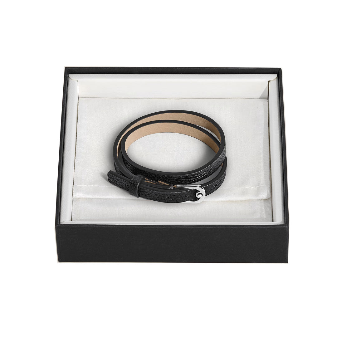 Montblanc adjustable Horseshoe leather bracelet with black grain 222738