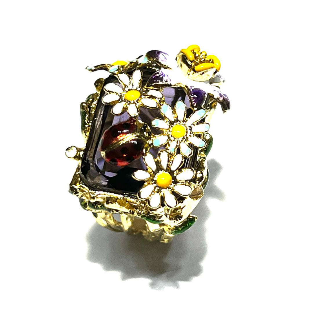 Federica Rossi ring Margherite crystal bronze PVD finish 18kt gold FR.AN.25