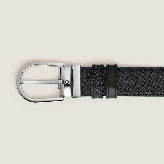 Montblanc Wendegürtel Horseshoe 35 mm Sartorial Leder Tweed blau 198572