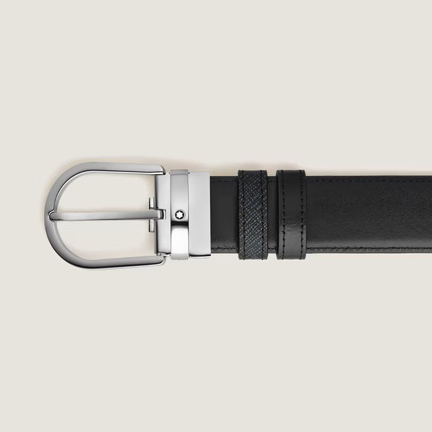 Montblanc Wendegürtel Horseshoe 35 mm Sartorial Leder Tweed blau 198572
