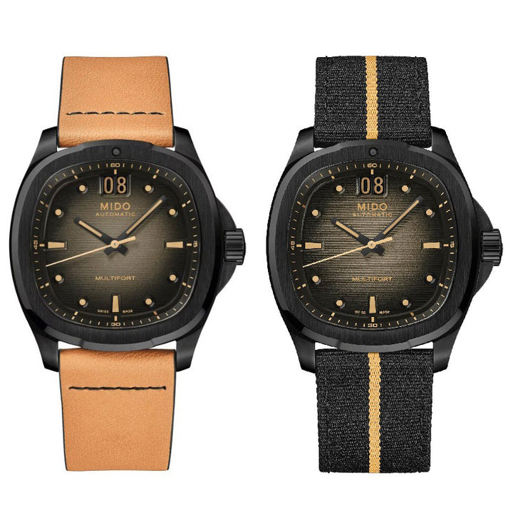 Mido Uhr Multifort TV Big Date 40 mm Automatik grauer Stahl schwarz PVD-Finish M049.526.36.081.00