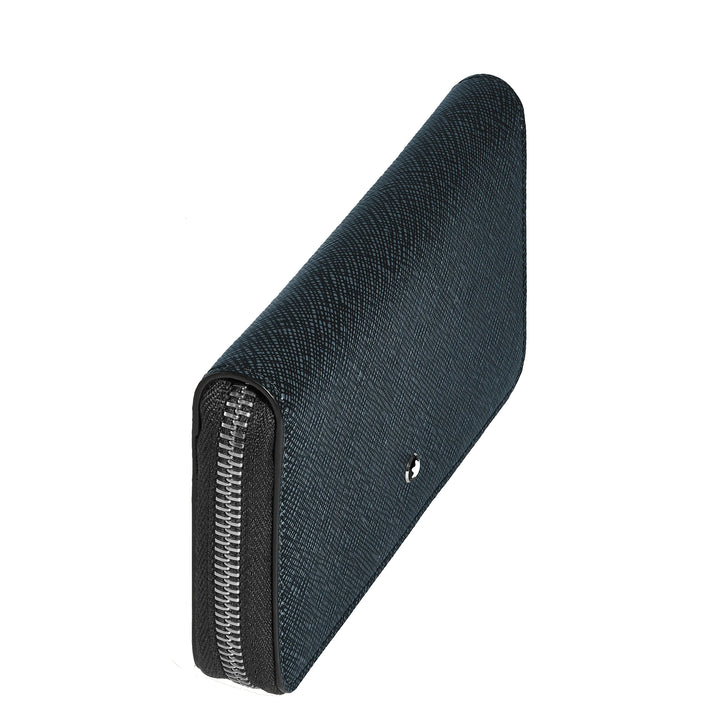 Portefeuille Montblanc 12 compartiments avec zip moyen Tweed bleu Sartorial 220362