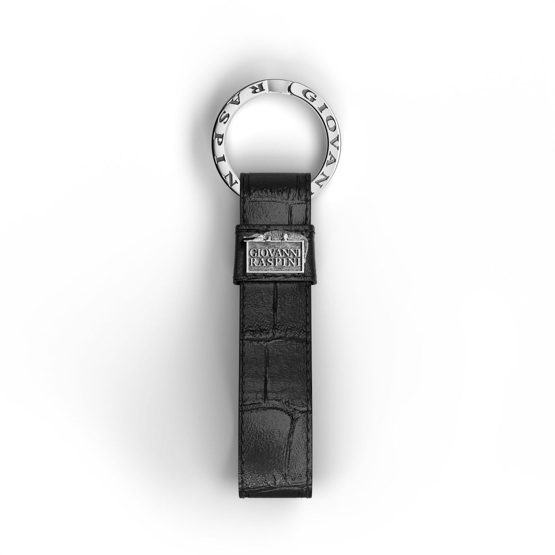 Porte-clés en cuir croco noir Giovanni Raspini argent 925 L0021
