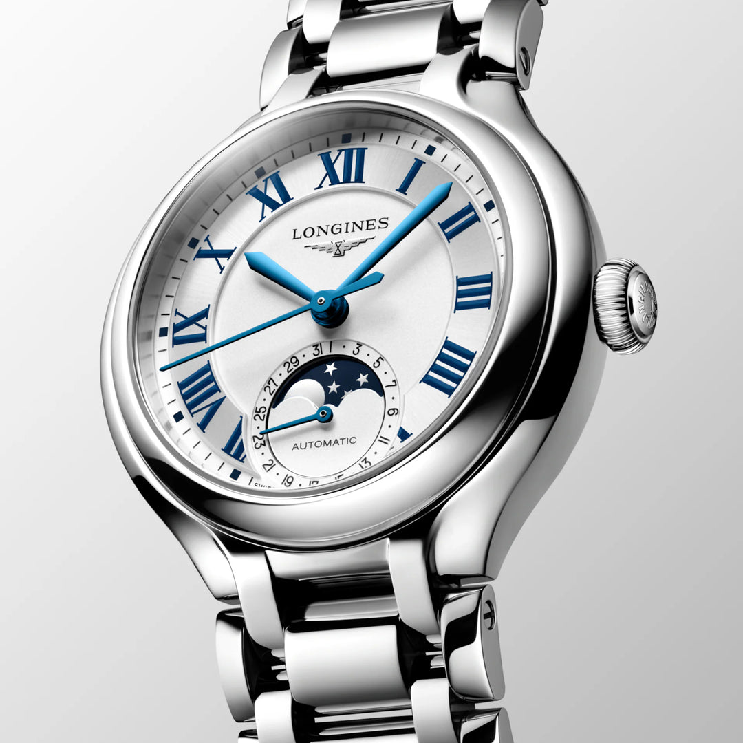 Longines Primaluna Moonphase Uhr 34 mm Silber Automatik Stahl L8.126.4.71.6