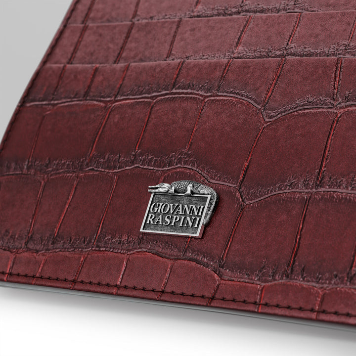 Porte-cartes Giovanni Raspini avec zip cuir croco bordeaux argent 925 L0030