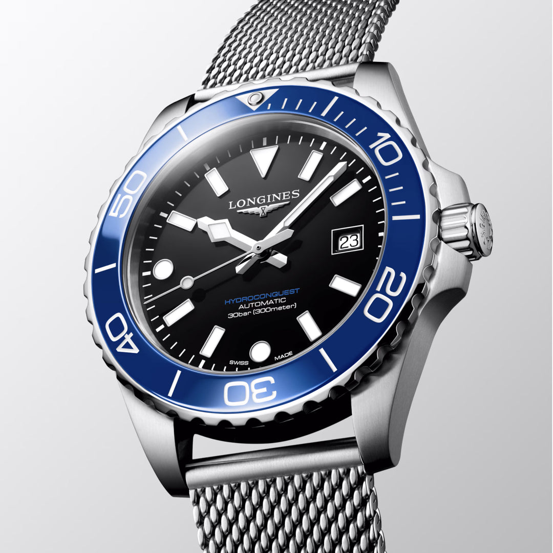 Longines Hydroconquest 42 mm schwarze Automatikuhr aus Stahl L3.788.4.90.6