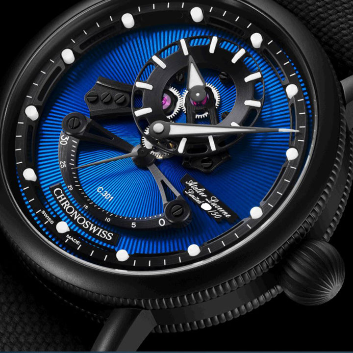 Chronoswiss Orologio Open Gear Resec Blue op Black Limited Edition 50Pezzi 44mm Blu Automatico Acciaio Finitura DLC Nero CH-6925M-EBBBK
