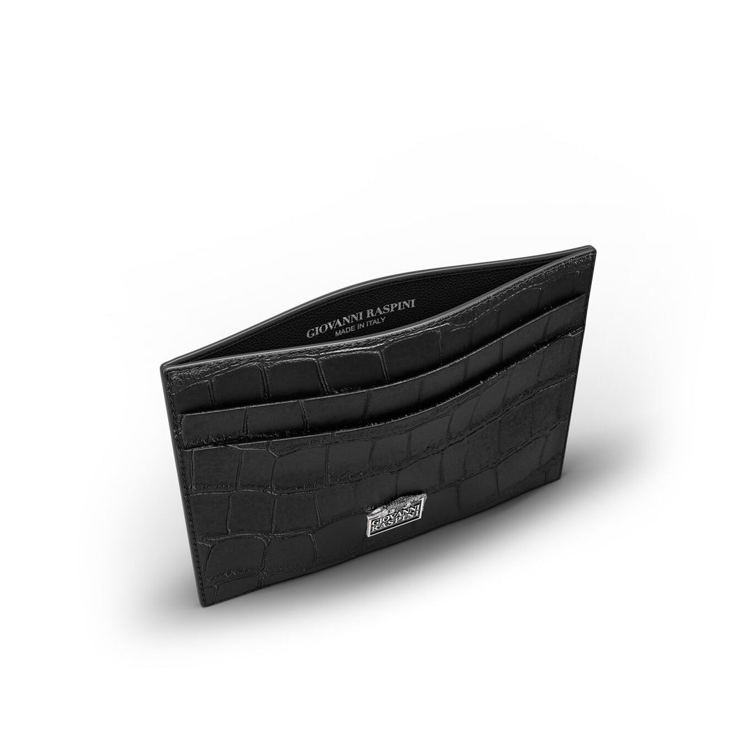 Porte-cartes Giovanni Raspini 4 compartiments cuir croco noir argent 925 L0022