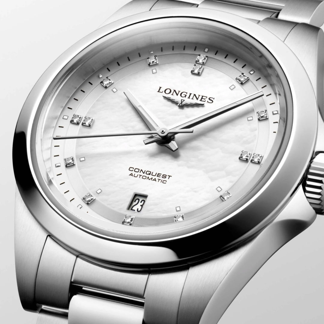 Longines Conquest Conquest 30mm Motherperla Diamanti Automatisk stål L3.320.4.87.6