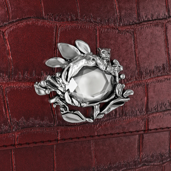 Portefeuille continental jungle Giovanni Raspini cuir croco bordeaux blanc bronze L0033