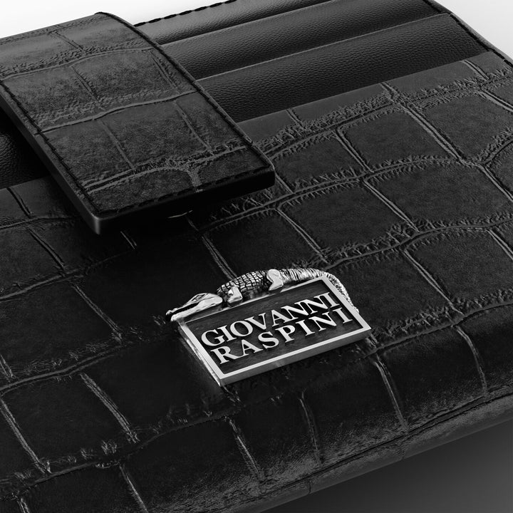 Giovanni Raspini black croco leather card holder wallet 925 silver L0025