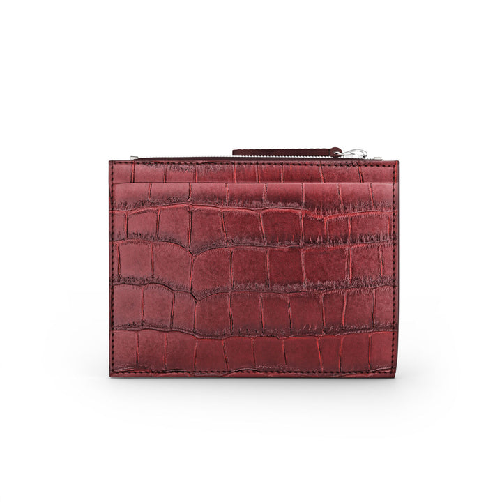 Porte-cartes Giovanni Raspini avec zip cuir croco bordeaux argent 925 L0030