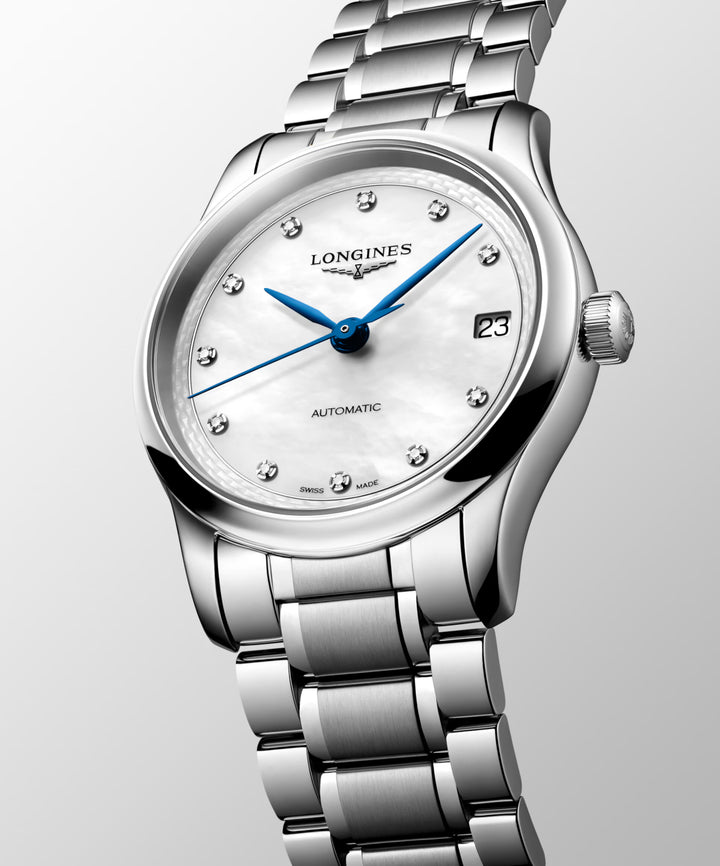 Longines Master Collection Uhr, 34 mm, Perlmutt, Diamanten, Automatik, Stahl, L2.450.4.87.6