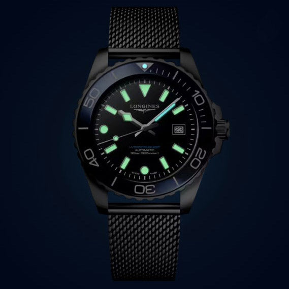 Longines Hydroconquest 42 mm schwarze Automatikuhr aus Stahl L3.788.4.90.6