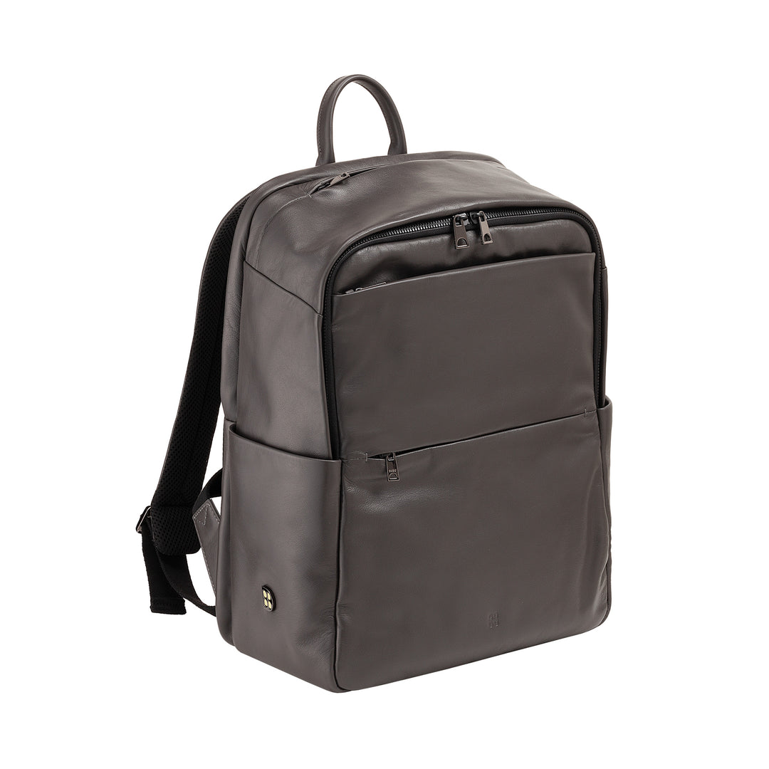 DUDU Leather Backpack for Men and Women, PC holder up to 15.6" MacBook 16 Inch, 20 Liter Travel Backpack, Elegant Multicompartment Work Office Backpack