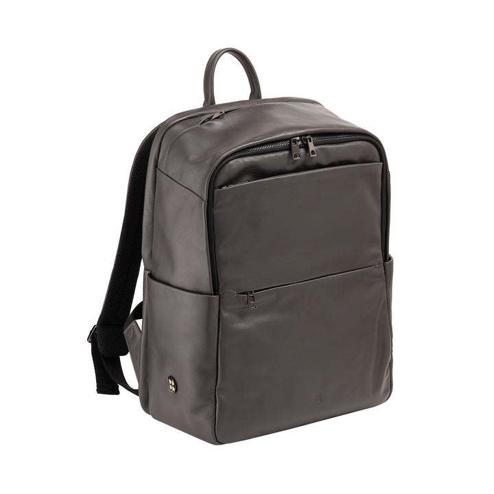 DUDU Leather Backpack for Men and Women, PC holder up to 15.6" MacBook 16 Inch, 20 Liter Travel Backpack, Elegant Multicompartment Work Office Backpack