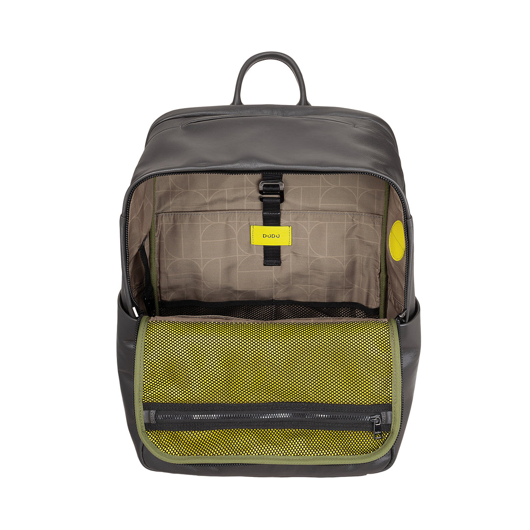 DUDU Leather Backpack for Men and Women, PC holder up to 15.6" MacBook 16 Inch, 20 Liter Travel Backpack, Elegant Multicompartment Work Office Backpack