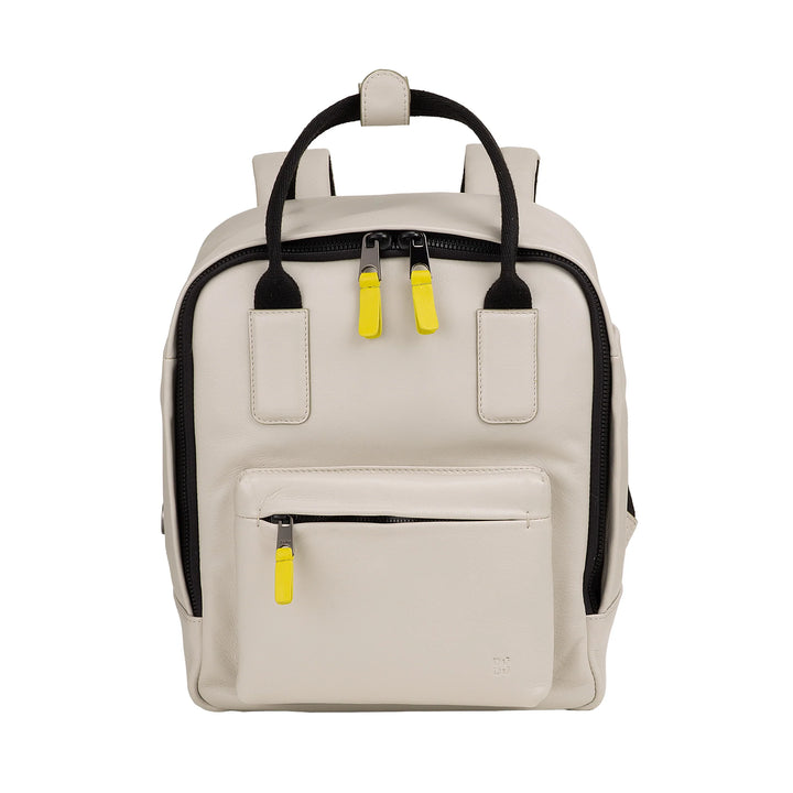 DUDU Leather Backpack for Men and Women - Elegant and Compact Unisex Casual Backpack, 6.5 Litres, with Front Pocket and Tablet Compartment, Perfect for Work, Travel and Leisure
