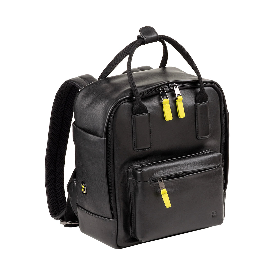 DUDU Lederrucksack für Damen und Herren – Eleganter und kompakter Unisex-Freizeitrucksack, 6,5 Liter, mit Vordertasche und Tablet-Fach, perfekt für Arbeit, Reisen und Freizeit