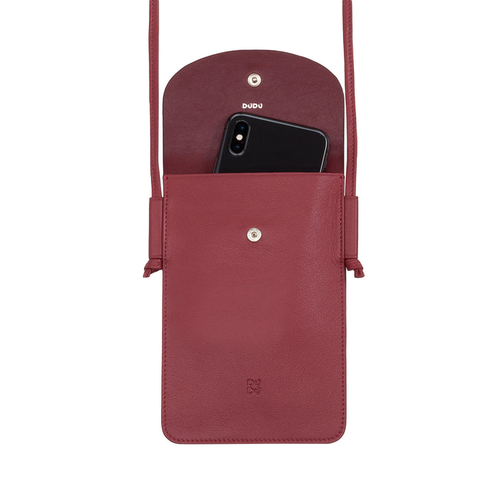 DuDu Držák mobilního telefonu z koženého krku, pouzdra držáku smartphonu až 6,7 palce s knoflíkem, nastavitelným ramenním popruhem, tenkým designem