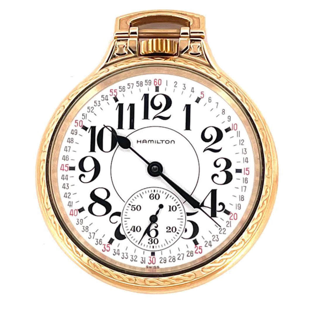 Hamilton Lancaster Pocket Clock 51 mm Witte lading Handmatig stalen afwerking PVD Goudgeel 613212