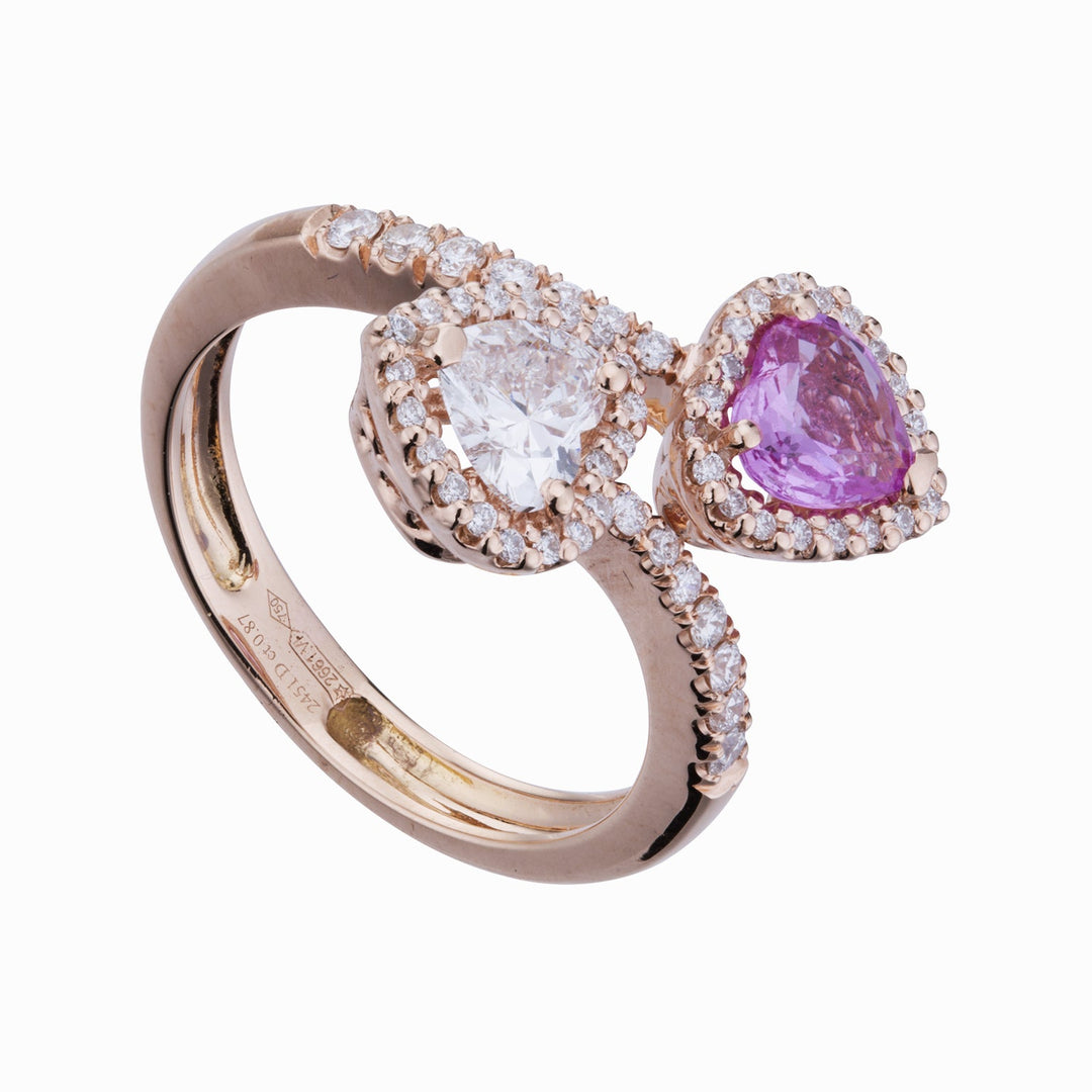 Golay Contrarier Diamond Pierścień z różowymi szafirami