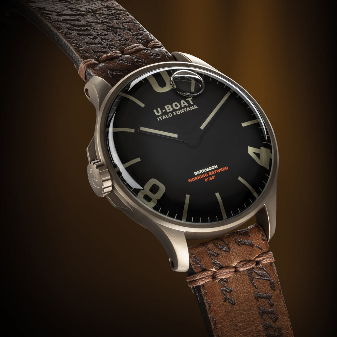 U-boot darkmoon ip bronzen 44 mm horloge zwart kwarts staal afwerking ip brons 8467-a