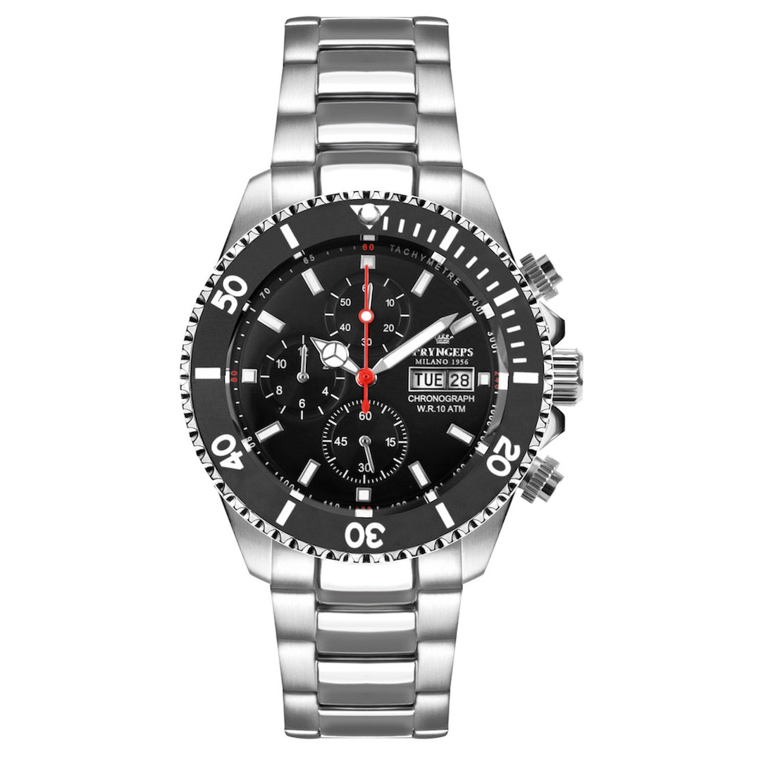 Pryngps Středomoří hodinky Chrono Sub Professional 100m 42mm černá ocel křemen CR636 N/N