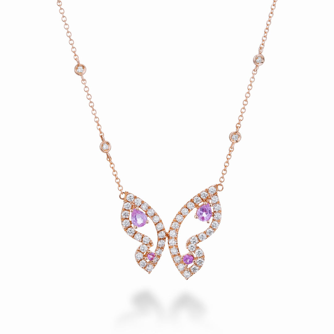 Small butterfly pendant with sapphires Pink and Diamonds
