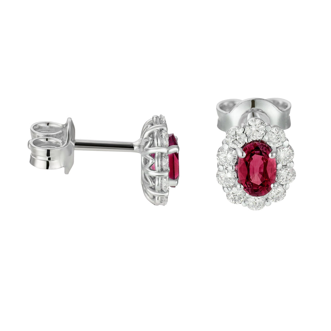 Golay 4x5 ovale rubini øreringe og diamanter