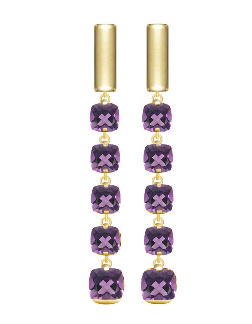Pitti a Sisi Rainbow Earrings 925 Silver Finish PVD Gold Yellow Quartz Purple nebo 9597G/086
