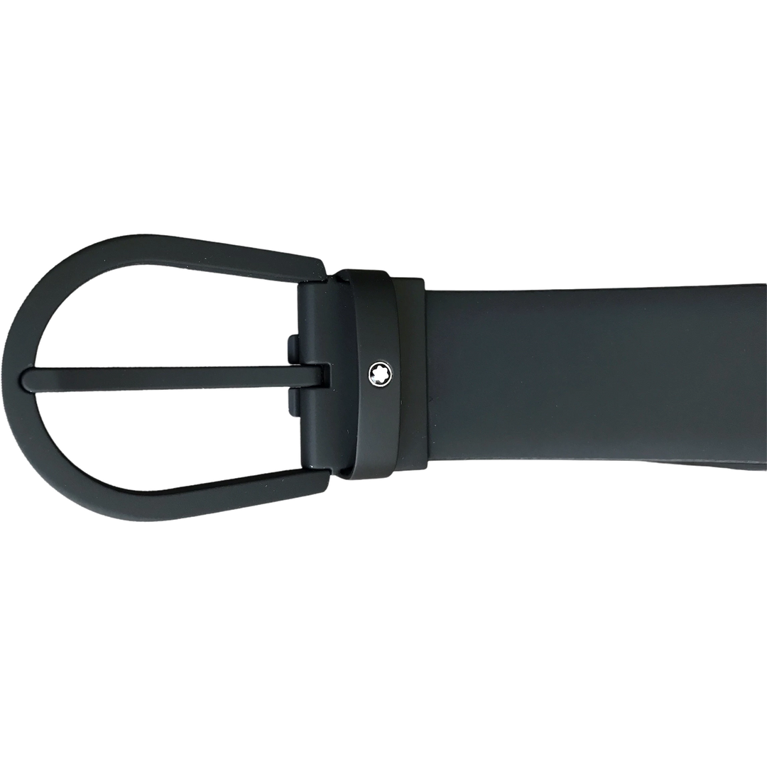 Montblanc 35 -mm -Gürtelschwarzschnalle und schwarzer Leder gummiziert 129431